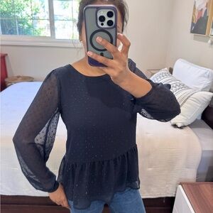 Loft Navy Shimmer Long Sleeve Top